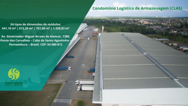 Condomínio Logístico de Armazenagem (CLAS). Condomínio logístico com galpões para locação com altura de 12 metros e docas com niveladoras